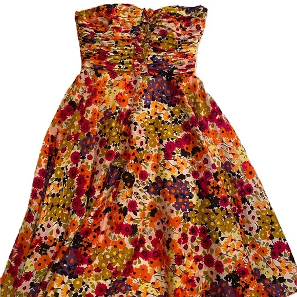 Donna Morgan Strapless Floral Dress Bright Pink/ Orange Lightweight - Picture 1 of 7